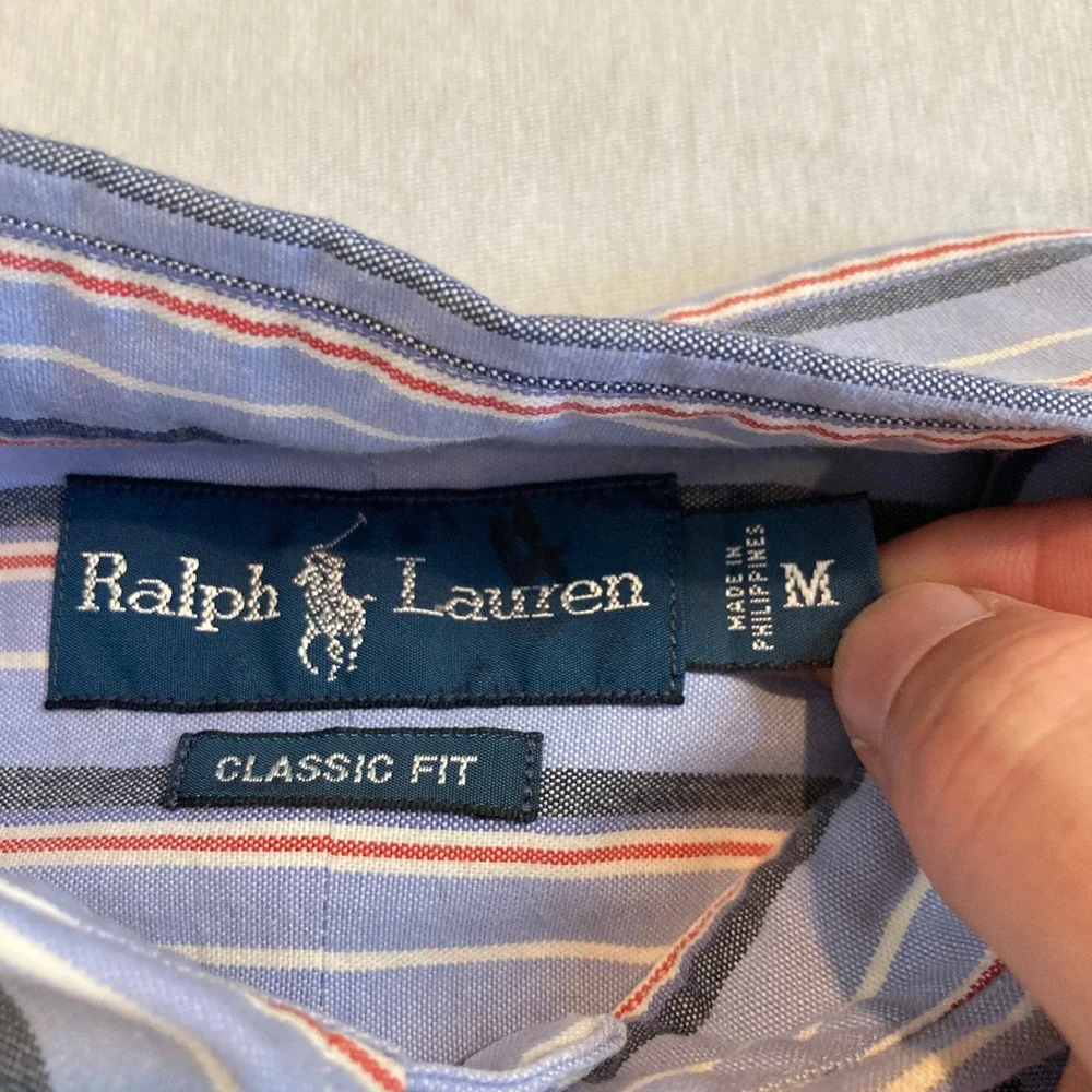 Polo Ralph Lauren Mens Medium Classic Fit Short Sleeve Striped Button Down Shirt